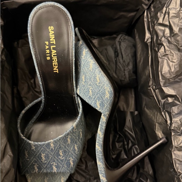 Saint Laurent Denim Open-Toe Heels - Picture 4 of 7